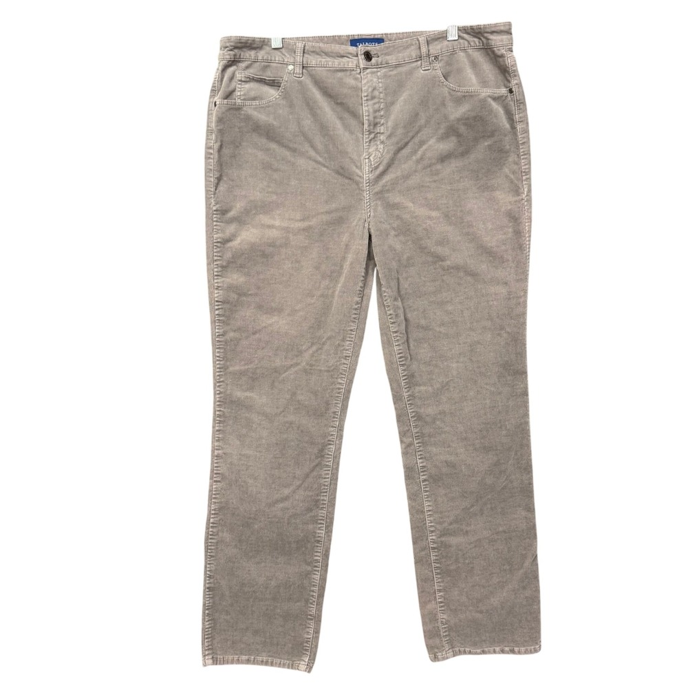 Talbots Corduroy Pants Womens 16 Taupe Grey High-Waist Straight Stretch Casual